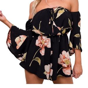 Black Floral Off The Shoulder Romper